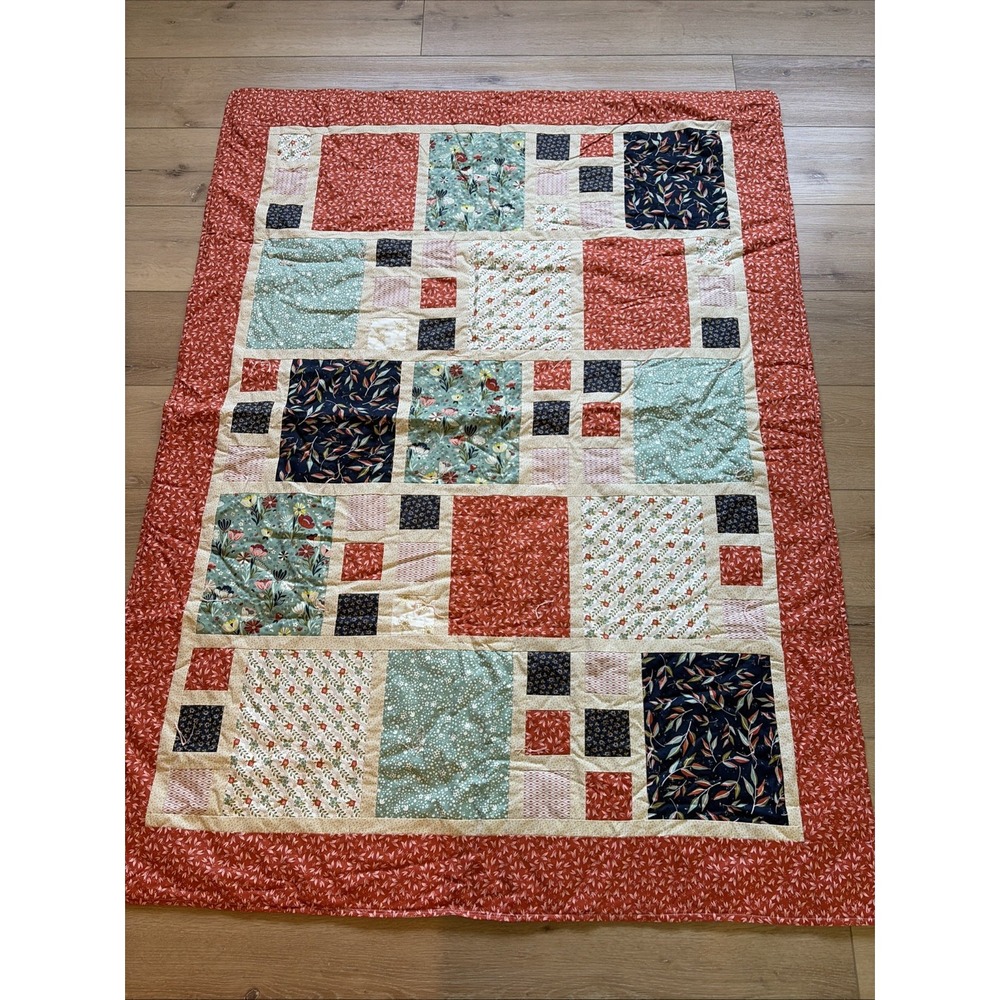 Handmade Patchwork Lap Quilt Homemade 51"x68" Multicolor Fall Colors Floral